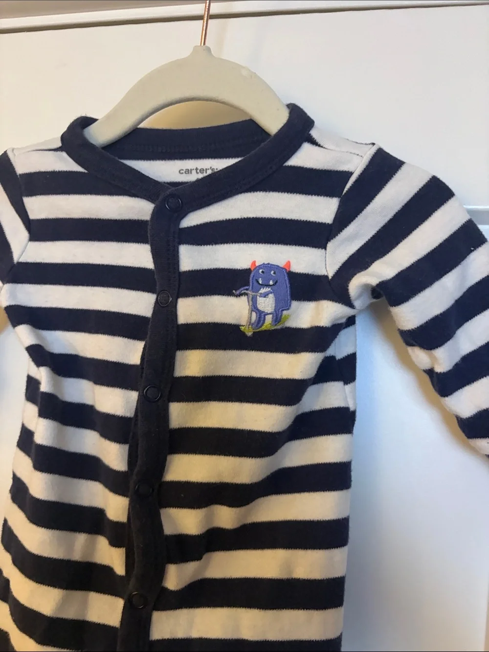 Carter’s Baby Boy Striped Navy and White Baby One-Piece Blue Monster 6 Months
